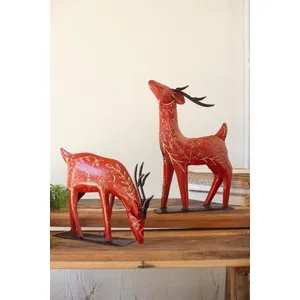 Set of 2 Painted Recycled Metal Folk Reindeer 1