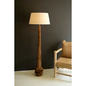 Tall Wooden Floor Lamp with Fabric Shade 1