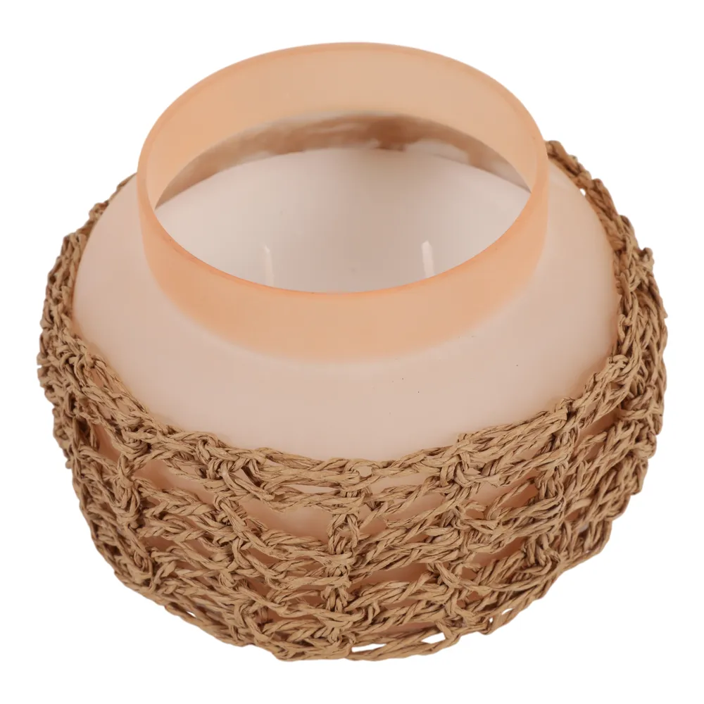 5" 14 OZ PINK SUNSET WOVEN CANDLE W/ LID, PINK