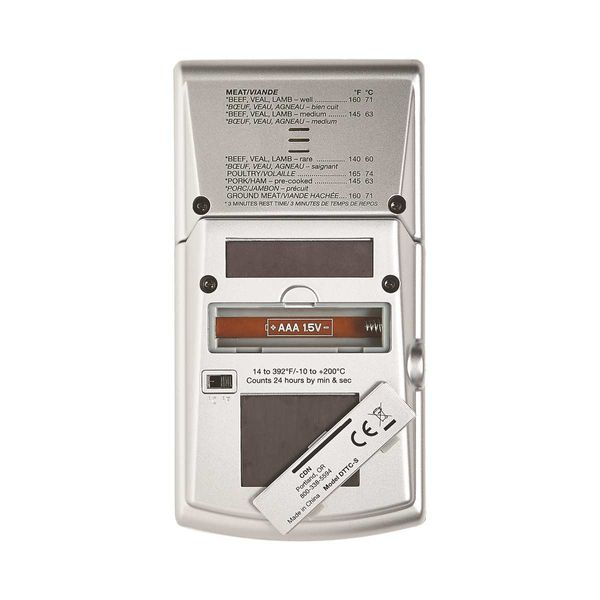 CDN Thermometer/Timer & Clock Digital, Probe, Silver