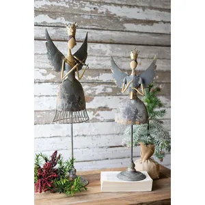 Set of 2 Metal Angels Playing Musical Instruments 1