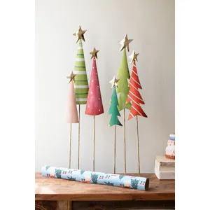 Set of 2 Painted Metal Christmas Tree Trios 1