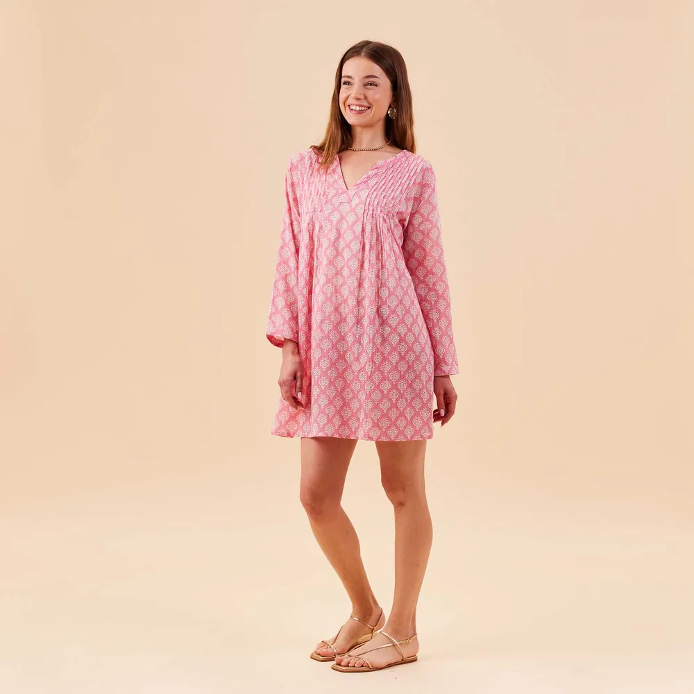 Fifer Pink Cotton Pintuck Beach Cover Up
