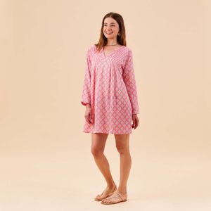 Fifer Pink Cotton Pintuck Beach Cover Up 3