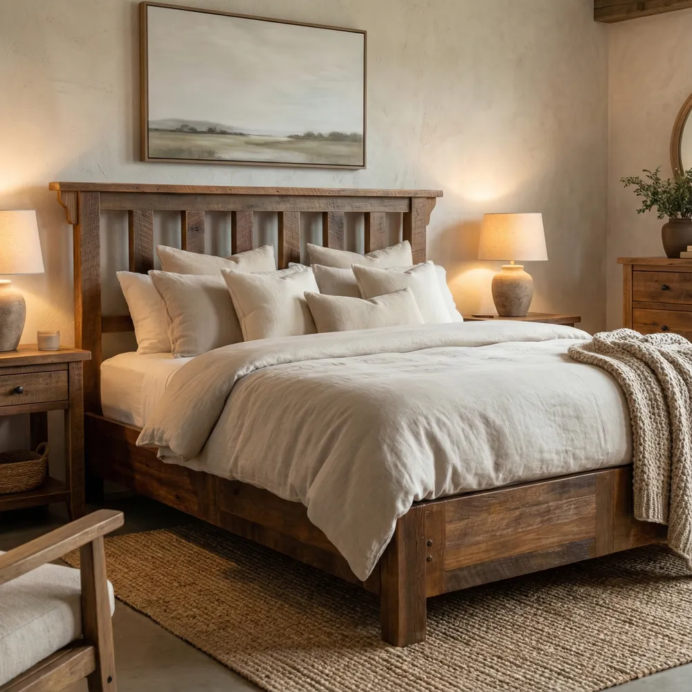 Barnwood Post Bed with Rail System - Queen