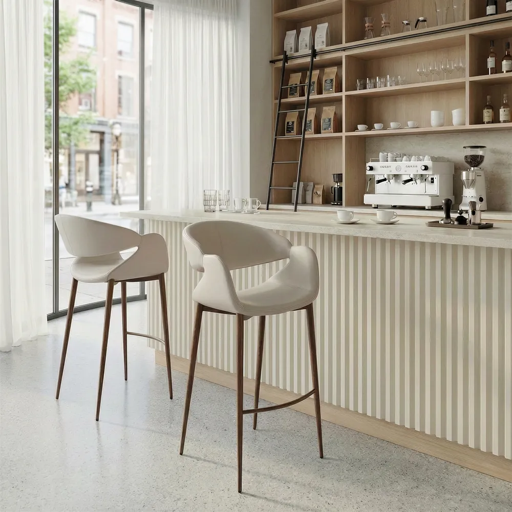 Limay Barstool Beige & Walnut