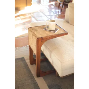 Wood Sofa Table with Woven Cane Detail 1