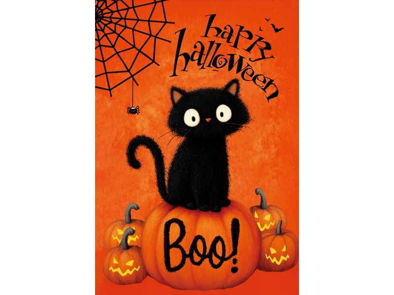 12X18IN HAPPY HALLOWN BOO CAT 1