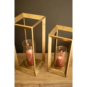 Set of 2 Metal Framed Lanterns with Clear Glass Hurricanes 2