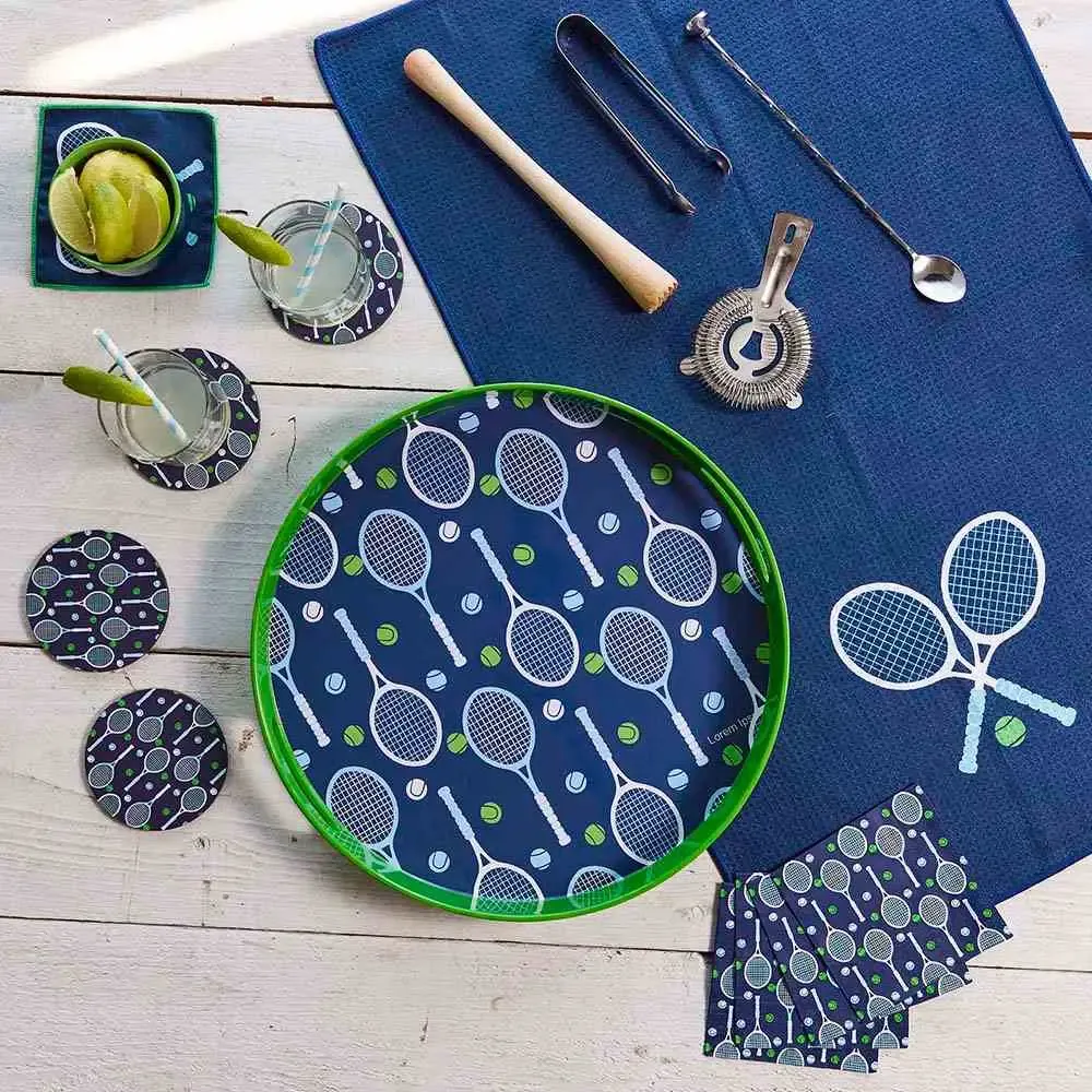 Tennis Navy  Round Lacquer Serving Tray