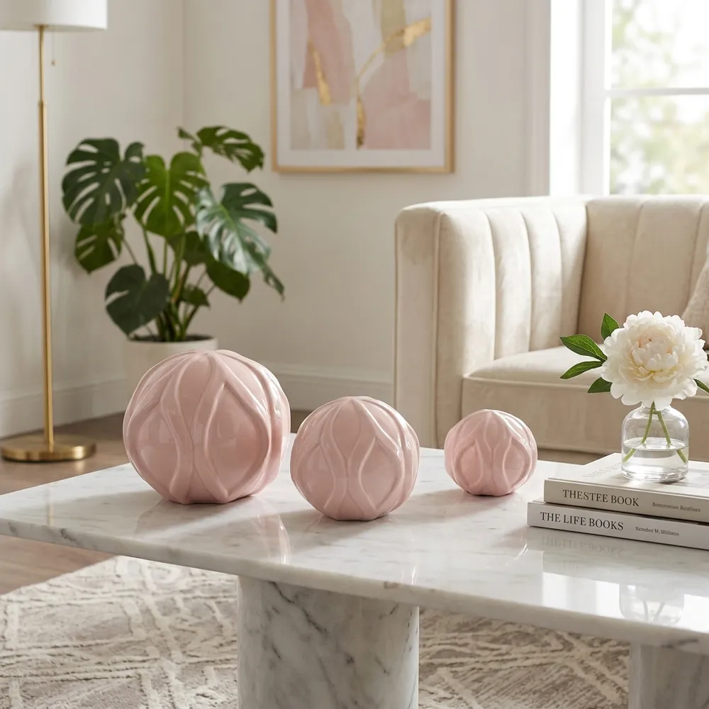FINTONPORT SET OF 3 PINK ORBS 6 (IN)