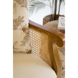 Mango Wood and Cane Arm Chair with Embroidery Back 3