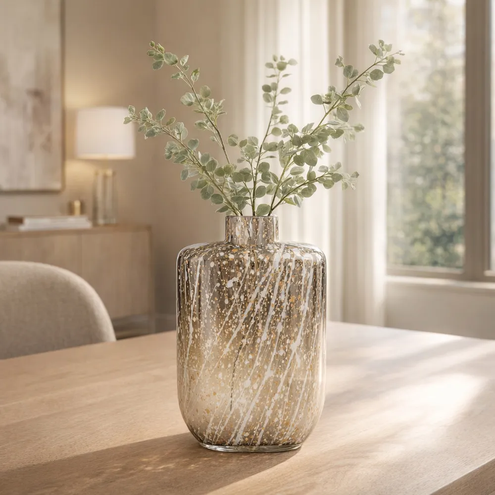 STONEWOOD IVORY GLASS VASE 10 (IN)