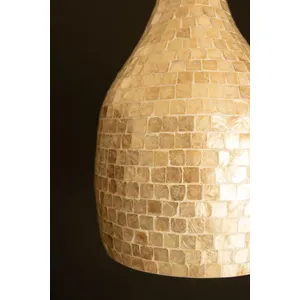 Teardrop Spun Bamboo Pendant Light with Neutral Capiz Shell Detail 2