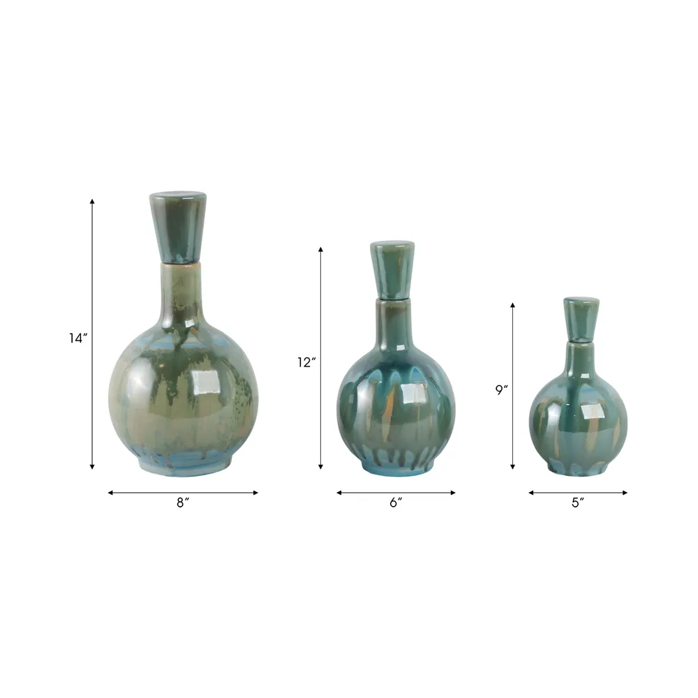 AVAGROVE SET OF 3 GREEN VASES 14 (IN)