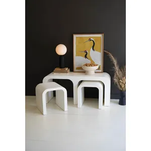Textured White Wood Rectangle Coffee Table with Nesting Accent Tables 6
