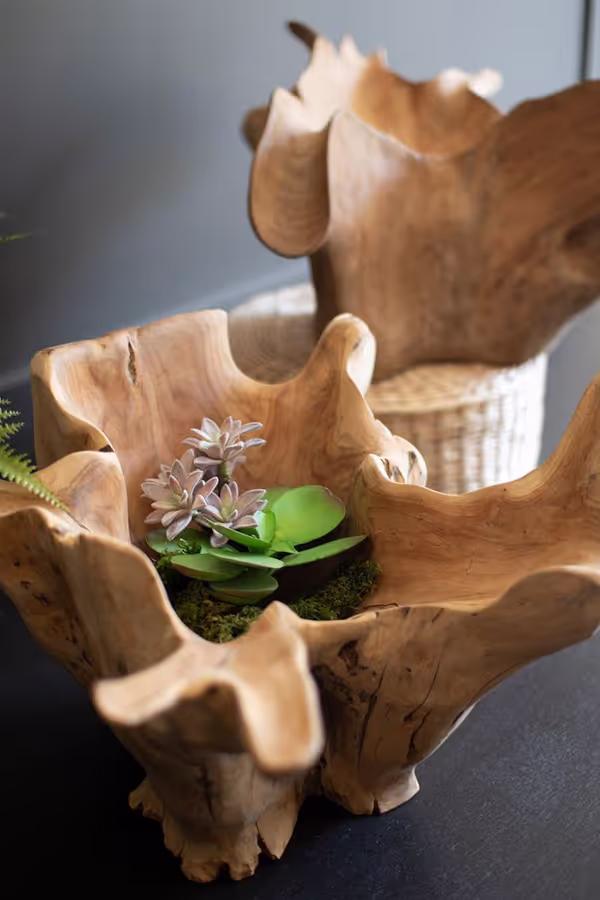 Blooming Hand-Carved Teak Root Bowl