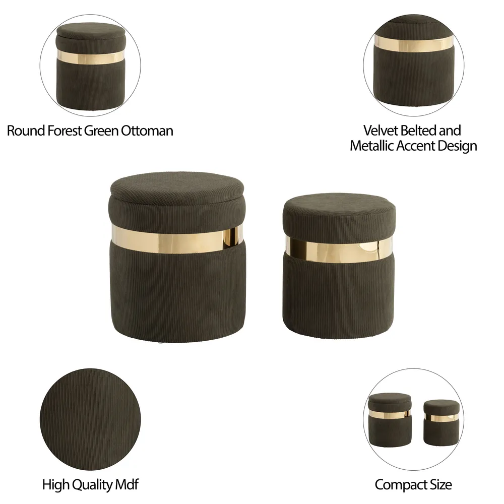 GORDENRIDGE SET OF 2 GREEN OTTOMANS 18 (IN)