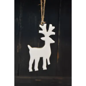 Wooden Hanging Reindeer w/ White Enamel 2.25x3.25in 3