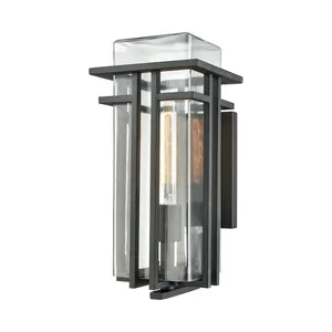 Croftwell 15″ High 1-Light Outdoor Sconce - Textured Matte Black with Clear Glass 1