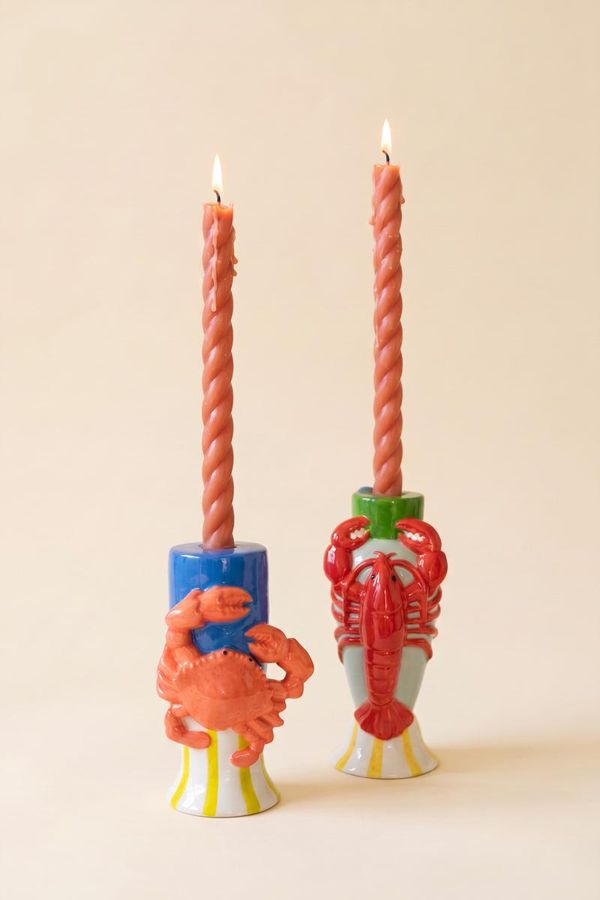Set of 2 Ceramic Lobster and Crab Candle Holders