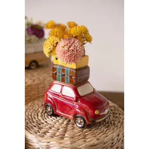 Red Ceramic Car with Luggage Planter 1