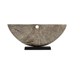 METAL,11",CORRUGATED HALF CIRCLE SCULPTURE,IVORY 1