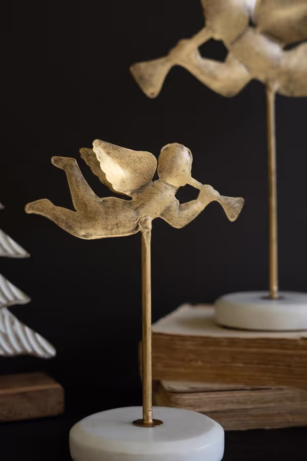 Set of 3 Tabletop Angels on Marble Bases