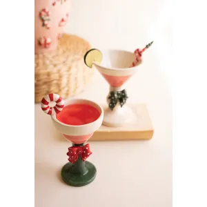 Set of 2 Novelty Ceramic Christmas Martini Glasses 1