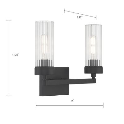 Lida 14″ Wide 2-Light Vanity Light - Matte Black