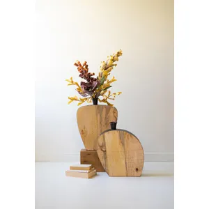 Set of 2 Mango Wood and Metal Vases 1