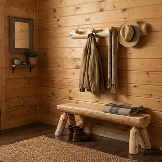 Cedar Log Wall Coat Rack - 24-inch with 4 Pegs - Coffee