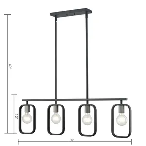 Dylan 39'' Wide 4-Light Linear Chandelier - Matte Black with Nickel Sockets 2