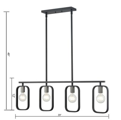 Dylan 39″ Wide 4-Light Linear Chandelier - Matte Black with Nickel Sockets
