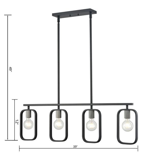 Dylan 39'' Wide 4-Light Linear Chandelier - Matte Black with Nickel Sockets