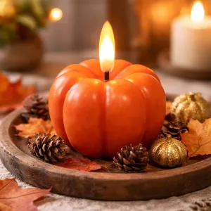 Mini pumpkin Realistic Flame 2in H Set of 2 1
