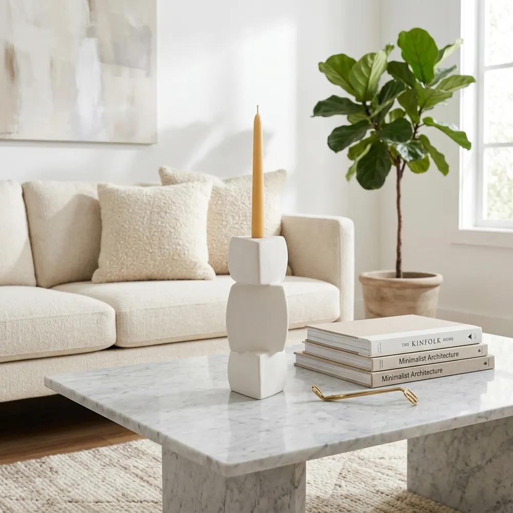 ENNISVALE WHITE CANDLE HOLDER 9 (IN)