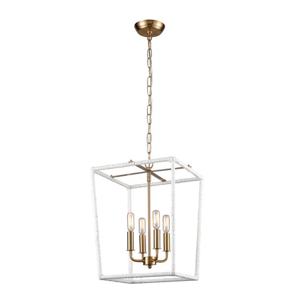 Kingdom 14'' Wide 4-Light Pendant - Aged Brass with White