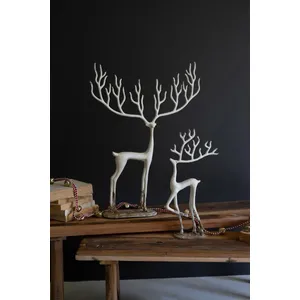 Set of 2 White Cast Aluminum Deer Sculptures 1