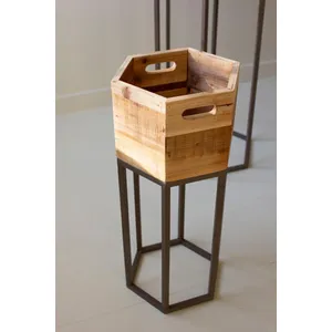Set of 3 Hexagon Recycled Wood Planters on Metal Bases 2