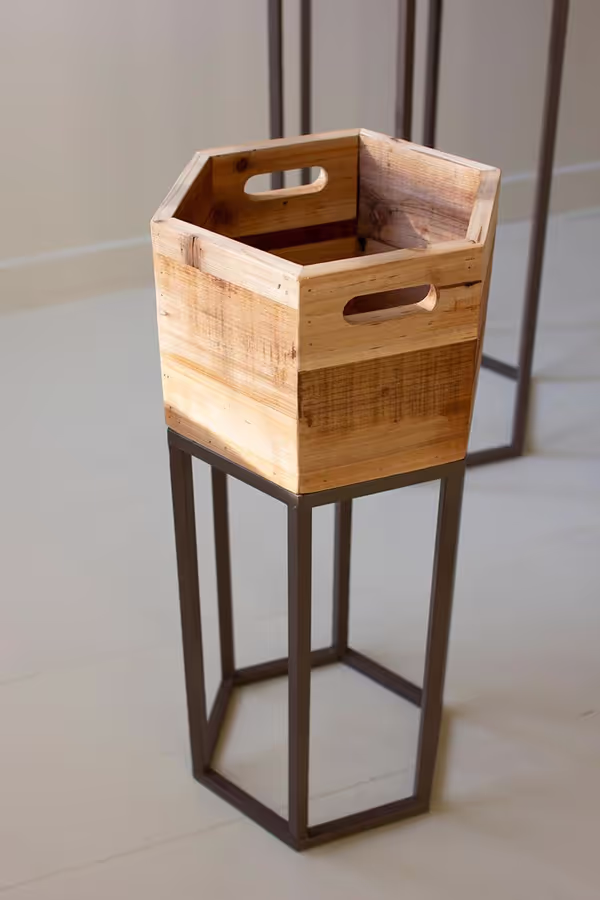 Set of 3 Hexagon Recycled Wood Planters on Metal Bases