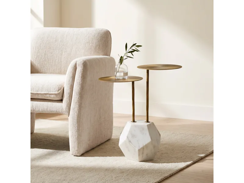 Anten Side Table Brass & White 10