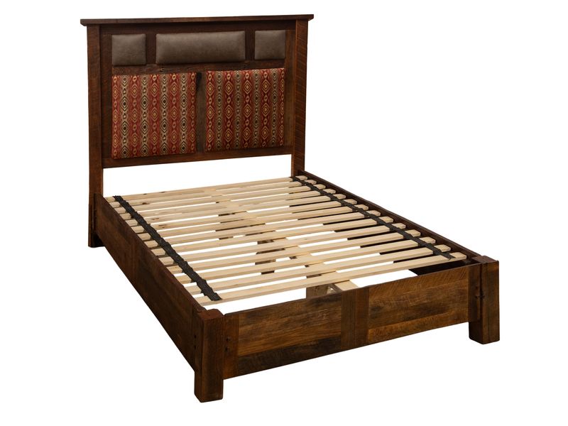 Barnwood Upholstered Bed with Rail System - Double - Premium Fabric 3