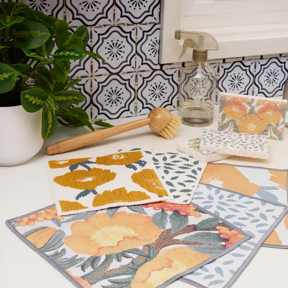 Icelandic Poppies Gold Eco Dish Cloth (Set of 3)