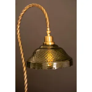 Gooseneck Table Lamp with Wooden Tray Base and Green Glass Shade 2