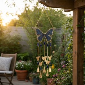 33X10" MOSAIC BUTTERFLY CHIME, GOLD/NAVY 2