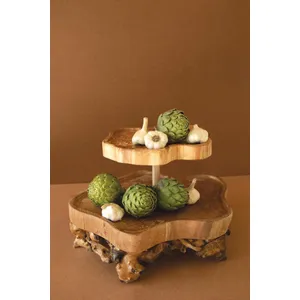 Two-Tiered Mulberry Root and Willow Wood Serving Tower 1