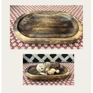 Dark Wood Oval Tray 12x8x1in 4