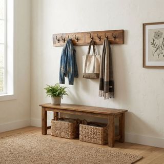 Barnwood Wall Coat Rack - 48-inch with 8 Pegs