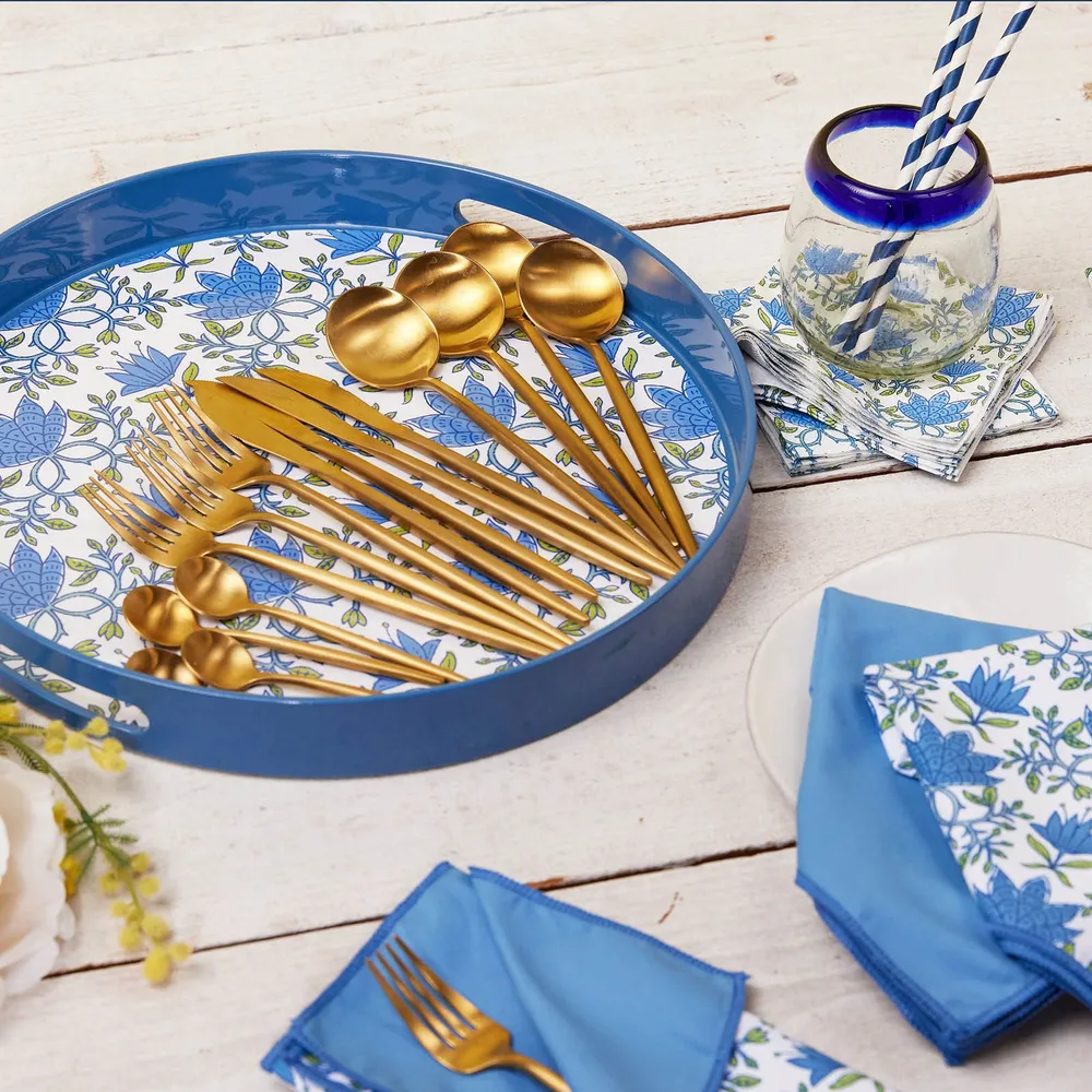 Tilly Blue  Round Lacquer Serving Tray